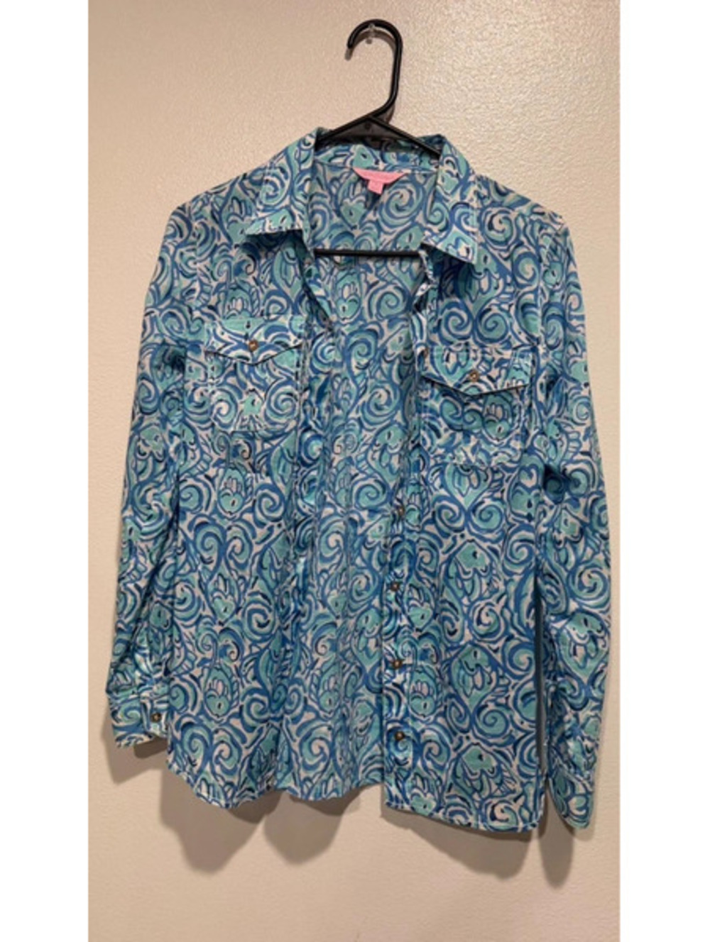 Lilly Pulitzer Floral Button Up Shirt Long Sleeve Woven 100% Cotton Size 2